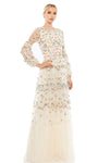 A-line Jeweled Neck Bishop Sleeves Back Zipper Sheer Embroidered Floral Print Natural Waistline Floor Length Evening Dress