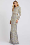 Natural Waistline Floral Print Long Sleeves Sheath Jeweled Back Zipper Cutout Illusion Sequined Beaded Open-Back Sheer Mesh Sweetheart Lace Floor Length Sheath Dress with a Brush/Sweep Train