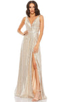 Tall A-line V-neck Back Zipper Slit Sequined Open-Back Sheer Illusion Plunging Neck Natural Waistline Sleeveless Floor Length Metallic Prom Dress with a Brush/Sweep Train