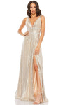 Tall A-line V-neck Floor Length Metallic Slit Open-Back Sequined Sheer Illusion Back Zipper Sleeveless Plunging Neck Natural Waistline Prom Dress with a Brush/Sweep Train