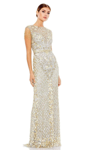 Floor Length Sequined Fitted Beaded Back Zipper Natural Waistline Sheath Jeweled Neck General Print Cap Sleeves Sheath Dress/Evening Dress with a Brush/Sweep Train