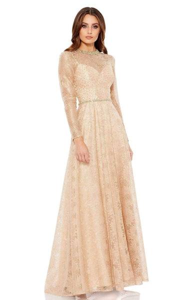 A-line Long Sleeves Floor Length Jeweled Neck Sweetheart Natural Waistline Belted Beaded Back Zipper Pleated Jeweled Sheer Illusion Embroidered Evening Dress with a Brush/Sweep Train