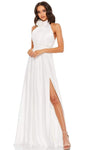 Sexy A-line Halter Natural Waistline Floor Length Back Zipper Open-Back Ruched Sleeveless Evening Dress/Wedding Dress