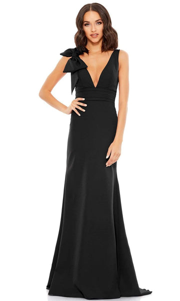 V-neck Floor Length Fitted Wrap V Back Back Zipper Pleated Fit-and-Flare Mermaid Plunging Neck Natural Waistline One Shoulder Sleeveless Evening Dress/Prom Dress with a Brush/Sweep Train With a Bow(s)