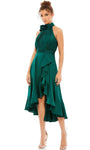 Sophisticated A-line Natural Waistline Back Zipper Pleated High-Neck Cocktail High-Low-Hem Sleeveless Dress With Ruffles