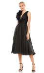 A-line V-neck Empire Waistline Plunging Neck Cocktail Tea Length Wrap Open-Back Ruched Back Zipper One Shoulder Sleeveless Dress With Ruffles