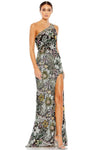 Open-Back Back Zipper Beaded Sequined Asymmetric Cutout Slit Floral Print Sleeveless Fall Sheath Floor Length Natural Waistline Sheath Dress/Evening Dress with a Brush/Sweep Train