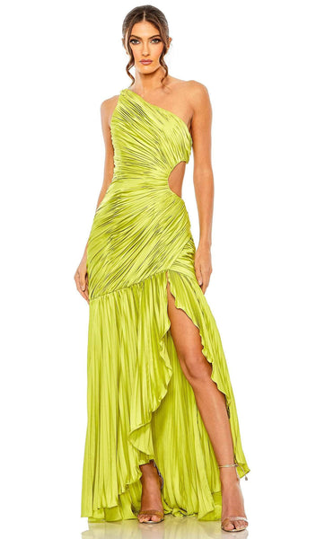 Sexy Mermaid Slit Ruched Asymmetric Fitted One Shoulder High-Low-Hem Natural Waistline Prom Dress with a Brush/Sweep Train