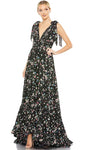 Sophisticated A-line V-neck Sleeveless Empire Waistline Floral Print Chiffon Plunging Neck Back Zipper V Back Dress