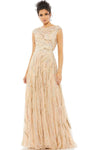A-line Tulle Cap Sleeves Bateau Neck Back Zipper Illusion Beaded Open-Back Belted Mesh Sequined Natural Waistline Evening Dress with a Brush/Sweep Train