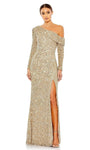 Asymmetric Sequined Slit Sheath Natural Waistline Long Sleeves One Shoulder Sheath Dress/Evening Dress with a Brush/Sweep Train