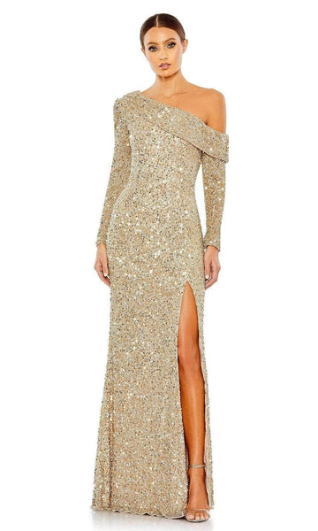 Natural Waistline Slit Sequined Asymmetric Sheath Long Sleeves One Shoulder Sheath Dress/Evening Dress with a Brush/Sweep Train