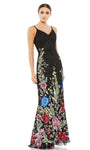 V-neck Floral Print Floor Length Open-Back Back Zipper Beaded Sequined Fitted Applique Natural Waistline Sleeveless Spaghetti Strap Mermaid Evening Dress with a Brush/Sweep Train