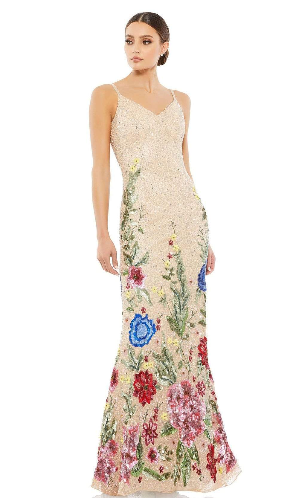 Mac Duggal - 5475 V-Neck Floral Appliqued Dress
