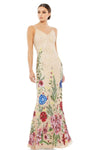 V-neck Floral Print Mermaid Floor Length Sleeveless Spaghetti Strap Beaded Fitted Sequined Open-Back Back Zipper Applique Natural Waistline Evening Dress with a Brush/Sweep Train