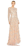 A-line Natural Waistline Back Zipper Sequined Beaded Jeweled Neck Floor Length Long Sleeves Evening Dress/Mother-of-the-Bride Dress