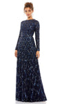 A-line Natural Waistline Floor Length Jeweled Neck Back Zipper Sequined Beaded Long Sleeves Evening Dress/Mother-of-the-Bride Dress