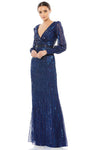 V-neck Polyester Bishop Long Sleeves Sheath General Print Floor Length Sequined Back Zipper Fitted Wrap Mesh Beaded Natural Waistline Sheath Dress/Evening Dress