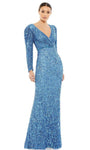 V-neck Natural Waistline Sequined Back Zipper Wrap Sheath Floor Length Long Sleeves Sheath Dress/Evening Dress