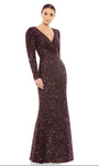 V-neck Wrap Sequined Back Zipper Floor Length Sheath Long Sleeves Natural Waistline Sheath Dress/Evening Dress