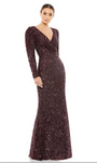 V-neck Floor Length Sheath Long Sleeves Natural Waistline Wrap Sequined Back Zipper Sheath Dress/Evening Dress