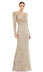 V-neck Natural Waistline Sheath Wrap Back Zipper Sequined Floor Length Long Sleeves Sheath Dress/Evening Dress