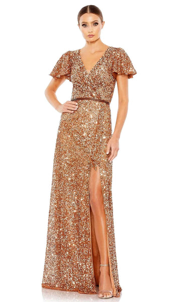 V-neck Natural Waistline Polyester Short Short Sleeves Sleeves Fall Sheath Beaded Sequined Slit Back Zipper Sheath Dress/Evening Dress/Mother-of-the-Bride Dress with a Brush/Sweep Train