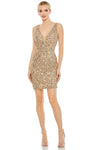 V-neck Sleeveless Sheath Natural Waistline Polyester Plunging Neck Cocktail Short Beaded Sheer Fitted V Back Sequined Open-Back Sheath Dress