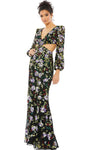Sexy V-neck Cutout Fitted Back Zipper Sequined Floral Print Floor Length Sheath Puff Sleeves Sleeves Empire Waistline Sheath Dress/Evening Dress