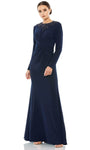 Sophisticated Sheath High-Neck Floor Length Long Sleeves Beaded Sheath Dress/Evening Dress with a Brush/Sweep Train