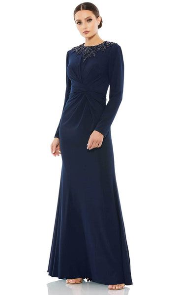 Sophisticated Sheath Long Sleeves Beaded Floor Length High-Neck Sheath Dress/Evening Dress with a Brush/Sweep Train