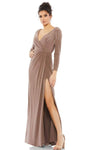 V-neck Natural Waistline Slit Draped Hidden Back Zipper Ruched Beaded Sheath Long Sleeves Sheath Dress/Evening Dress