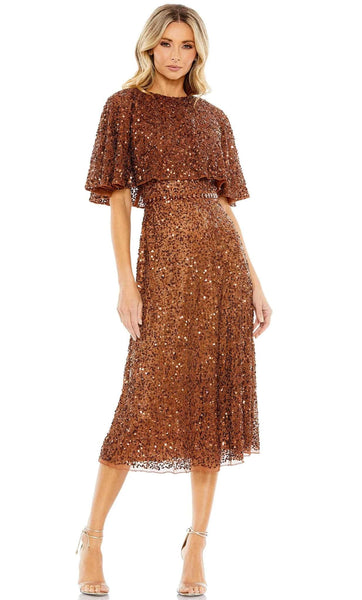 Sophisticated A-line Polyester Cocktail Above the Knee Short Sleeves Sleeves Hidden Back Zipper Jeweled Sequined Dress