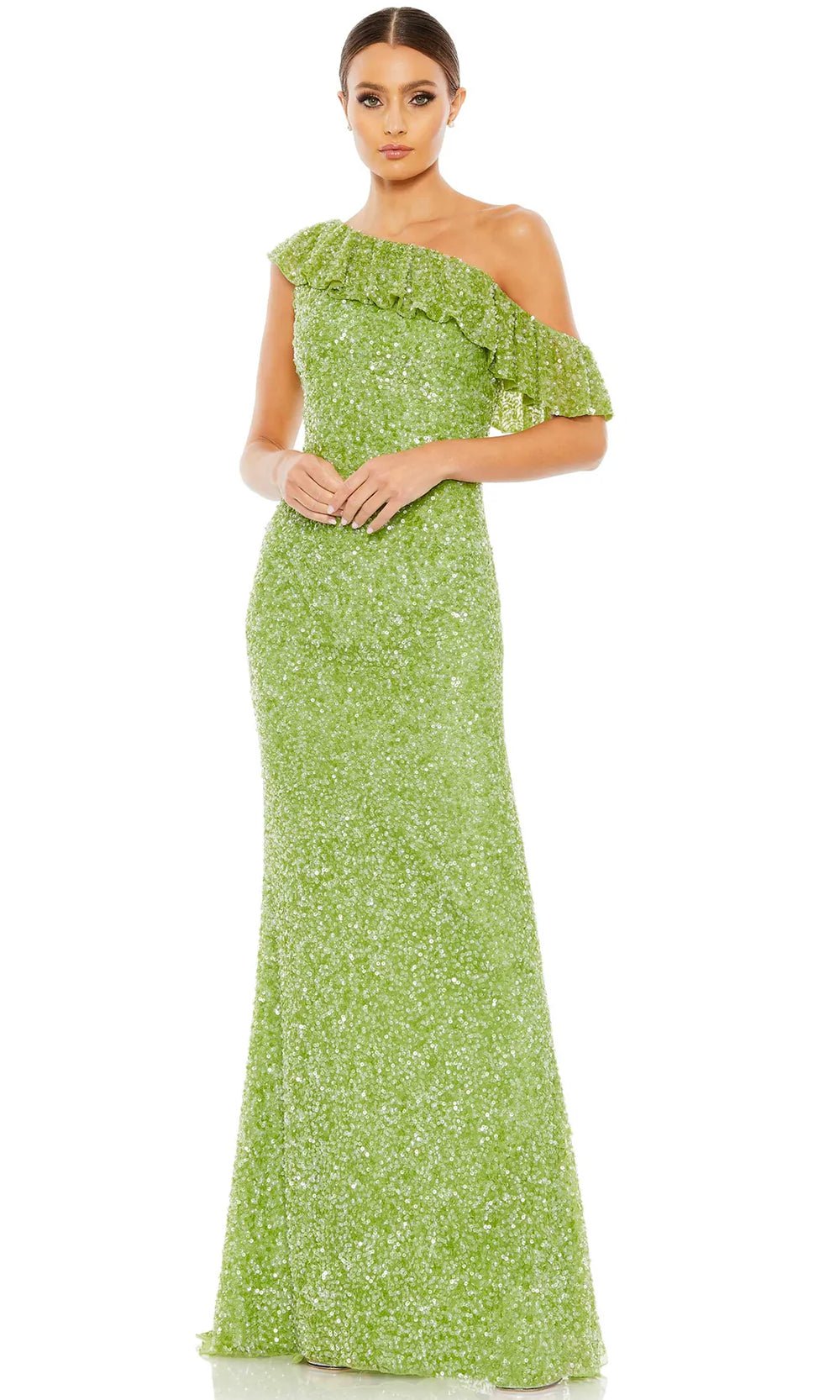 Mac Duggal 5611 - Ruffled Asymmetrical Neck Prom Gown
