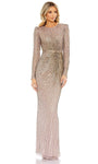 Sequined Beaded Gathered Wrap Back Zipper Ruched Natural Waistline Long Sleeves Sheath Floor Length Jeweled Neck Sheath Dress/Evening Dress