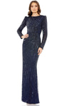 Wrap Sequined Ruched Back Zipper Gathered Beaded Sheath Jeweled Neck Floor Length Long Sleeves Natural Waistline Sheath Dress/Evening Dress