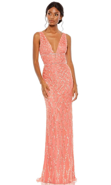 V-neck Empire Waistline Polyester Sleeveless Floor Length Plunging Neck Mesh Back Zipper Sequined Beaded Wrap Open-Back Glittering Sheath Sheath Dress/Evening Dress with a Brush/Sweep Train