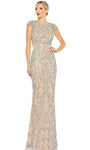 Sexy Sophisticated Jeweled Neck High-Neck Cap Short Sleeves Sleeves Natural Waistline Polyester Sequined Open-Back Fitted Cutout Beaded Illusion Back Zipper Mesh Mermaid Evening Dress with a Brush/Swe