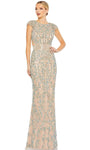Sexy Sophisticated Jeweled Neck High-Neck Natural Waistline Back Zipper Open-Back Fitted Cutout Mesh Illusion Sequined Beaded Mermaid Polyester Cap Short Sleeves Sleeves Evening Dress with a Brush/Swe
