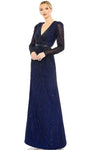 Sophisticated A-line V-neck Back Zipper Sequined Mesh Beaded Long Puff Sleeves Sleeves Natural Waistline Evening Dress with a Brush/Sweep Train