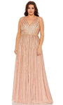 A-line V-neck Sequined Mesh Hidden Back Zipper Sleeveless Striped Print Tulle Natural Waistline Evening Dress