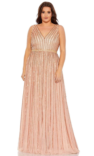 A-line V-neck Sequined Hidden Back Zipper Mesh Striped Print Tulle Sleeveless Natural Waistline Evening Dress