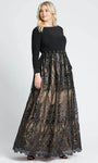 A-line Long Sleeves Lace Bateau Neck Floor Length Natural Waistline Fitted Sequined Hidden Back Zipper Dress