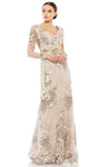 Sophisticated Modest V-neck Long Sleeves Floor Length Fitted Sheer Embroidered Natural Waistline Sheath Sheath Dress/Prom Dress with a Brush/Sweep Train