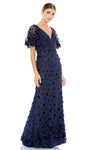 Modest V-neck Sheath Empire Waistline Lace Floor Length Floral Print Plunging Neck Bell Sleeves Beaded Applique Sheath Dress/Prom Dress with a Brush/Sweep Train