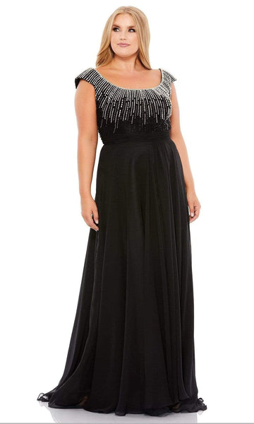 Sophisticated A-line Cap Sleeves Sleeveless Scoop Neck General Print Natural Waistline Floor Length Beaded Fitted Flowy Ruched Applique Back Zipper Fit-and-Flare Evening Dress with a Brush/Sweep Train