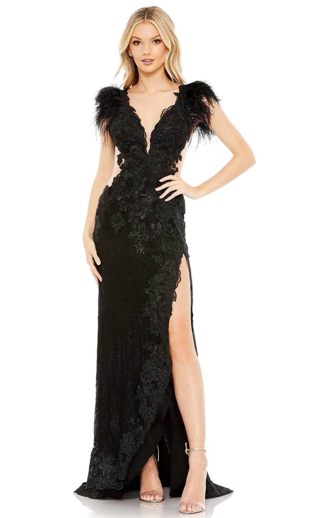 Mac Duggal 67782 - Feather and Floral Evening Gown
