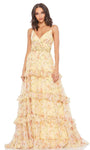 67794 Floral Printed A line Tiered Modest Prom Dress