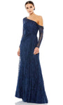 Sophisticated A-line Natural Waistline Back Zipper Asymmetric Beaded Long Sleeves Evening Dress