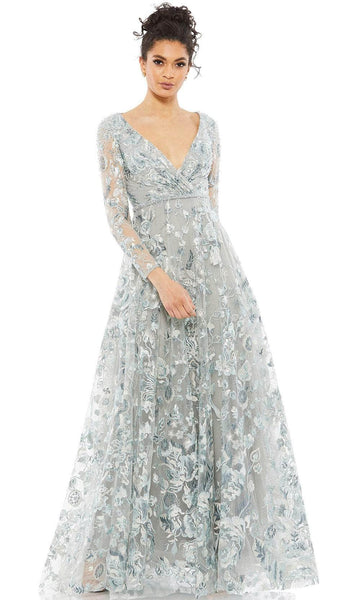 A-line Floral Print Floor Length Long Sleeves Sweetheart Ruched Back Zipper Empire Waistline Mother-of-the-Bride Dress with a Brush/Sweep Train